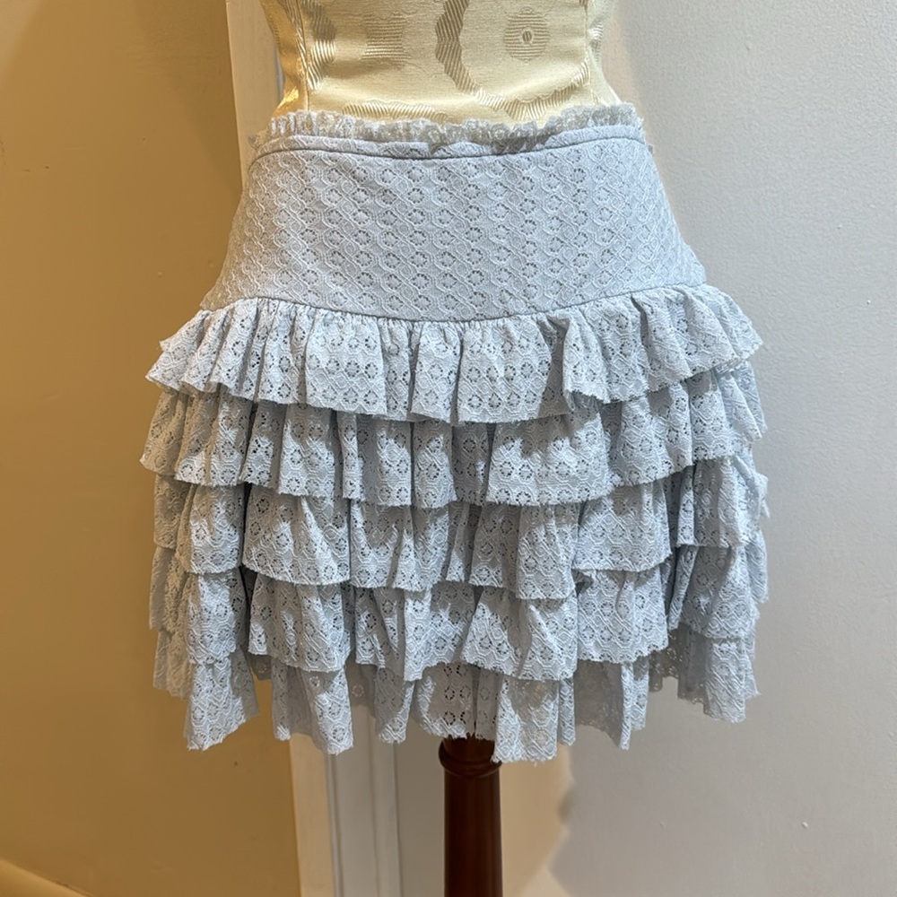 American Eagle Light Blue High Waisted Ruffle Lined Pull On Skort Mini Skirt L